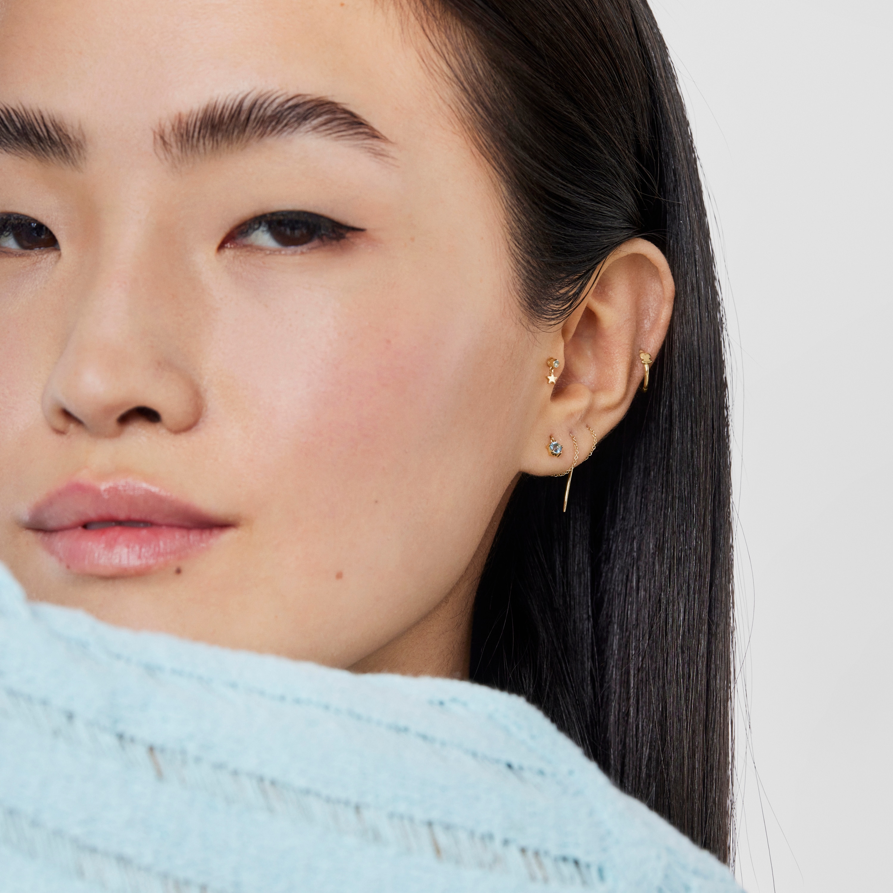 18K Solid Gold Ear piercing with topaz and star motif Cool Joy