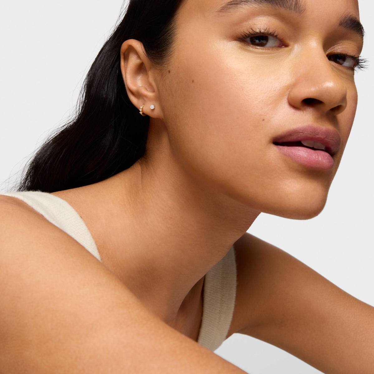 Small gold Strip hoop earring with diamonds Les Classiques