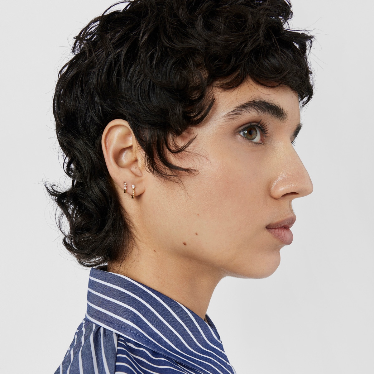Small gold Strip hoop earring with diamonds Les Classiques