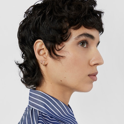 Small gold Strip hoop earring with diamonds Les Classiques
