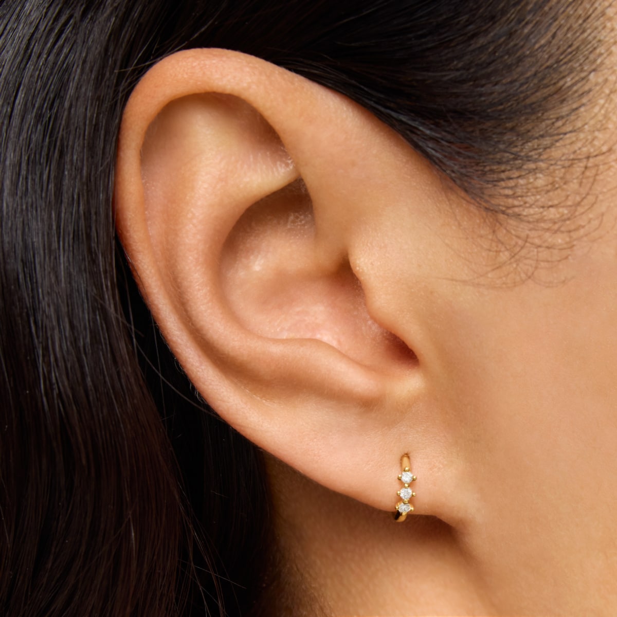 Small gold Strip hoop earring with diamonds Les Classiques