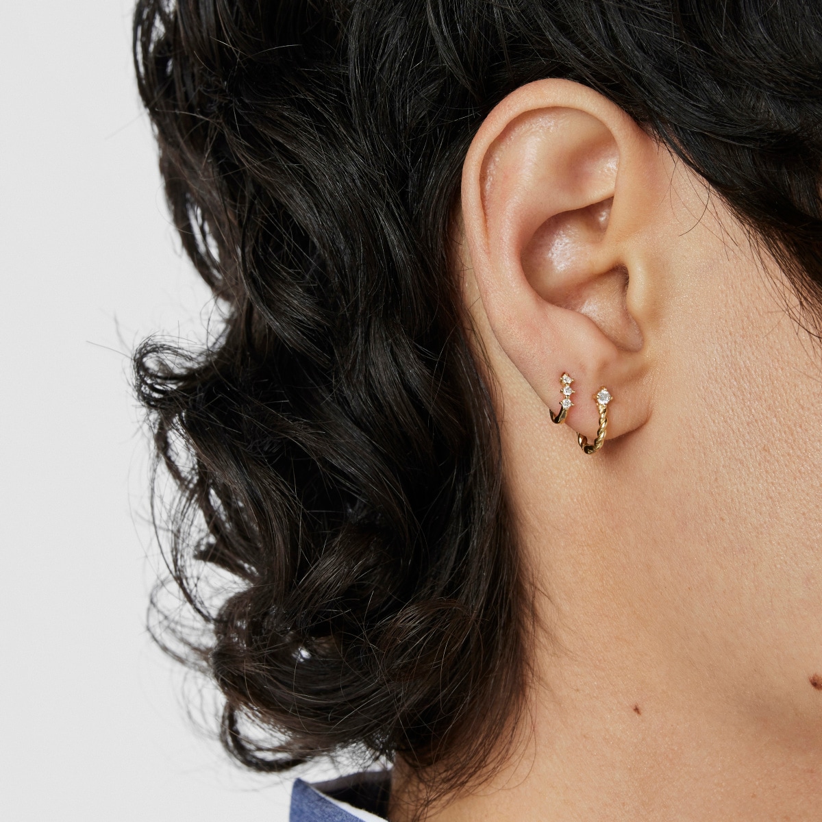 Small gold Strip hoop earring with diamonds Les Classiques