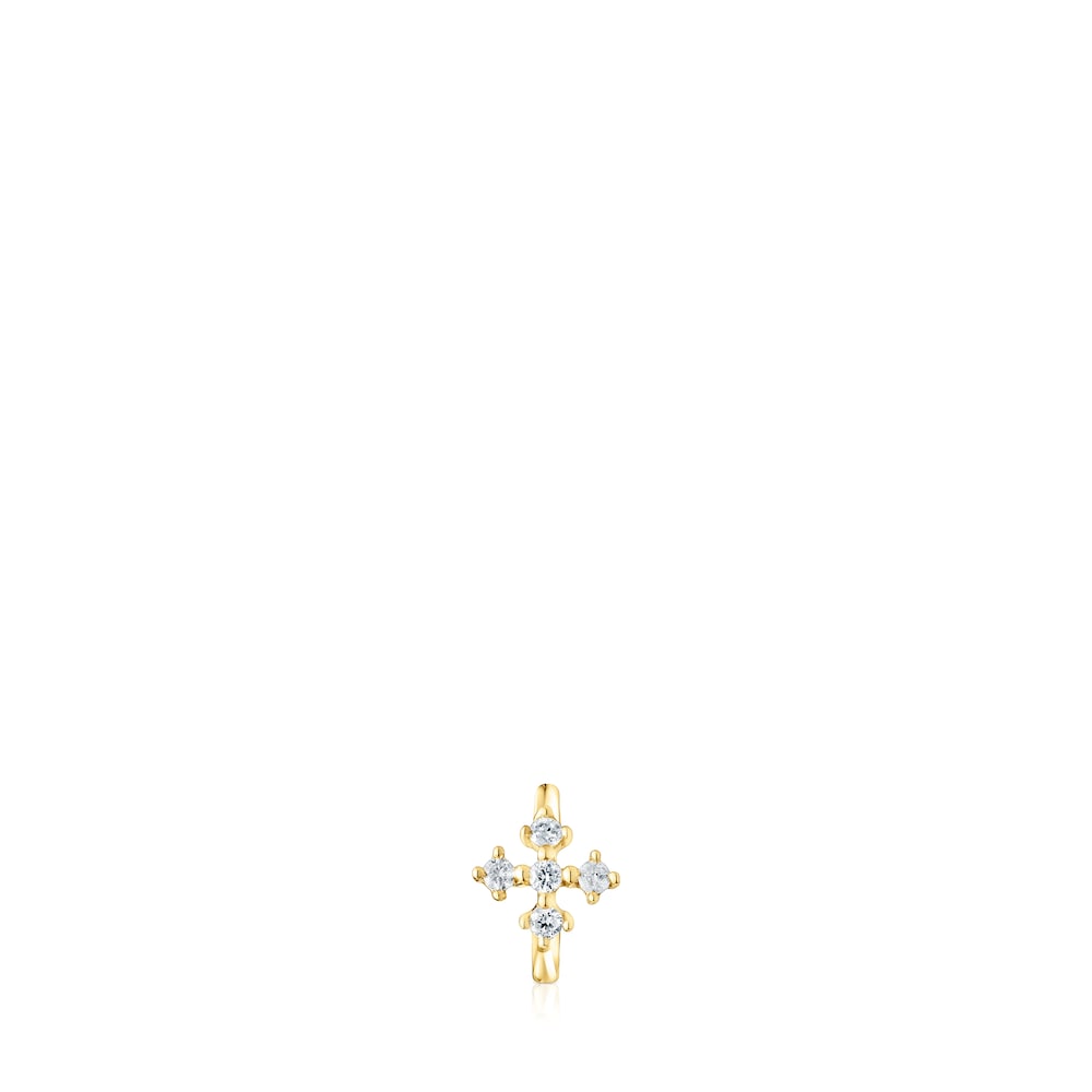 Small gold Cross hoop earring with diamonds Les Classiques Small gold Cross hoop earring with diamonds Les Classiques