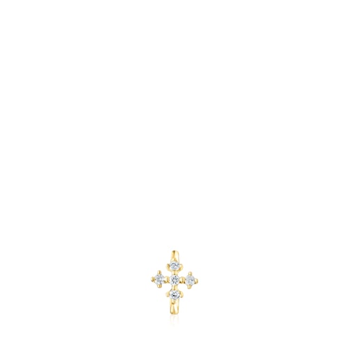 Small gold Cross hoop earring with diamonds Les Classiques