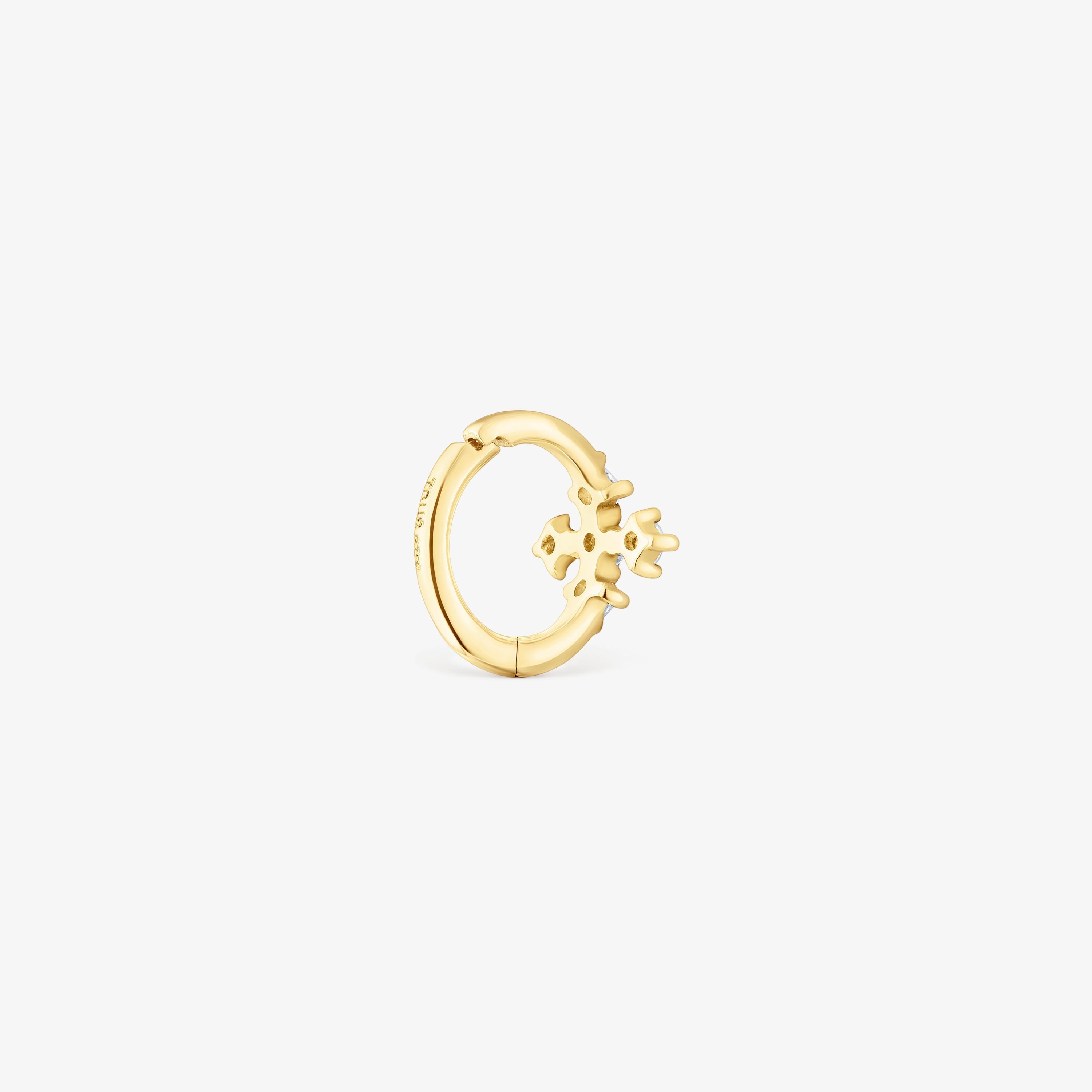 Small 18K solid gold Cross hoop earring with diamonds Les Classiques