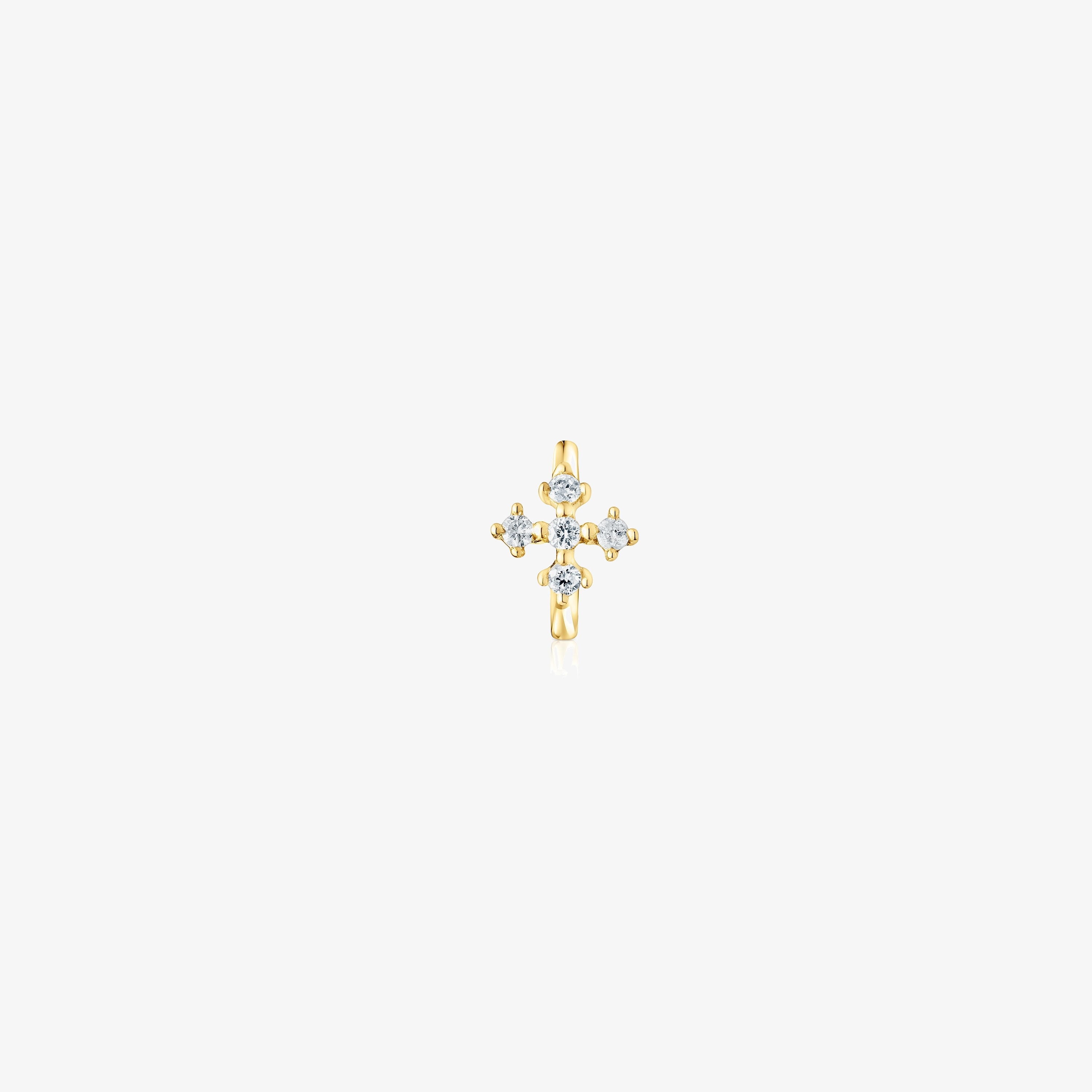 Small 18K solid gold Cross hoop earring with diamonds Les Classiques
