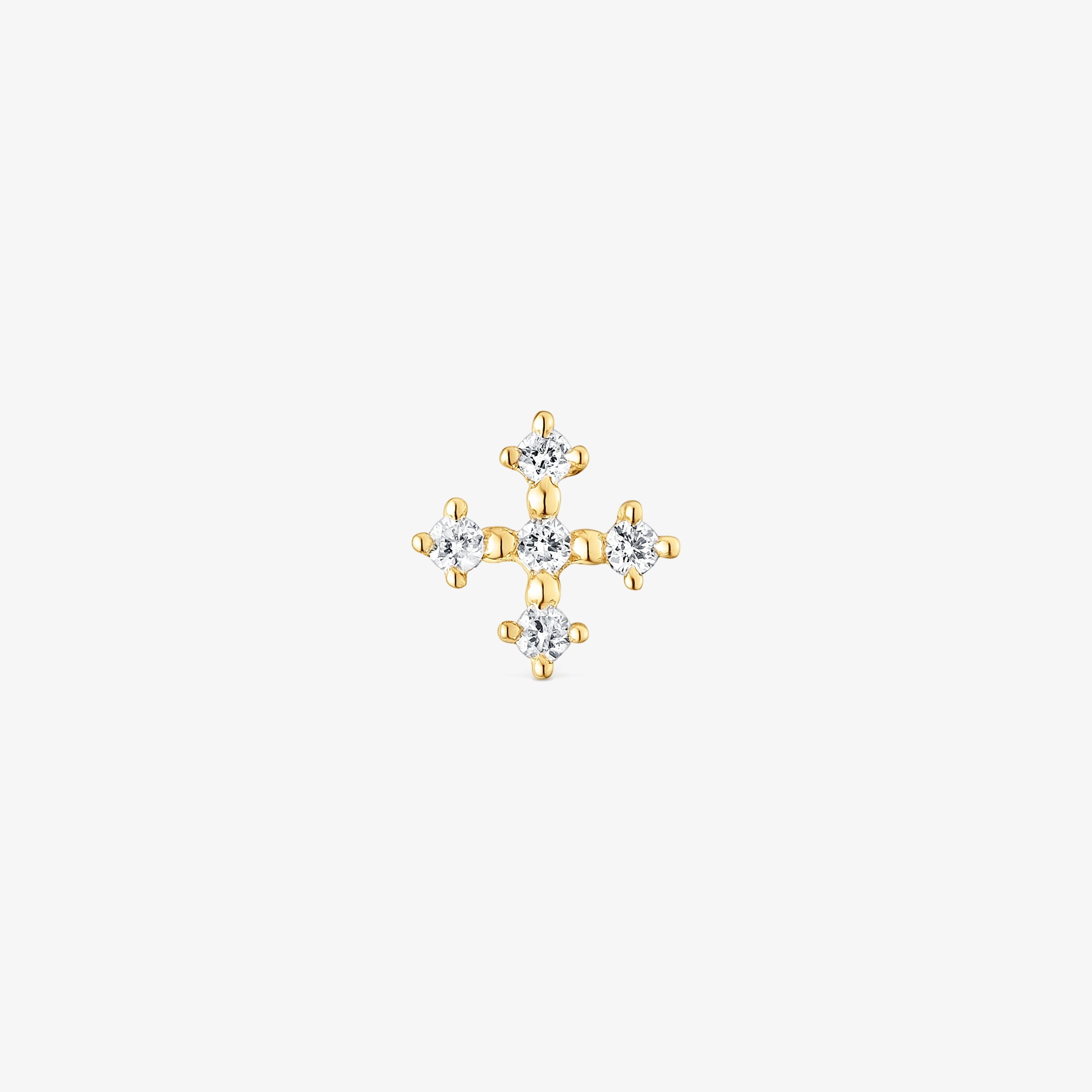 18K solid gold cross Ear piercing with diamonds Les Classiques