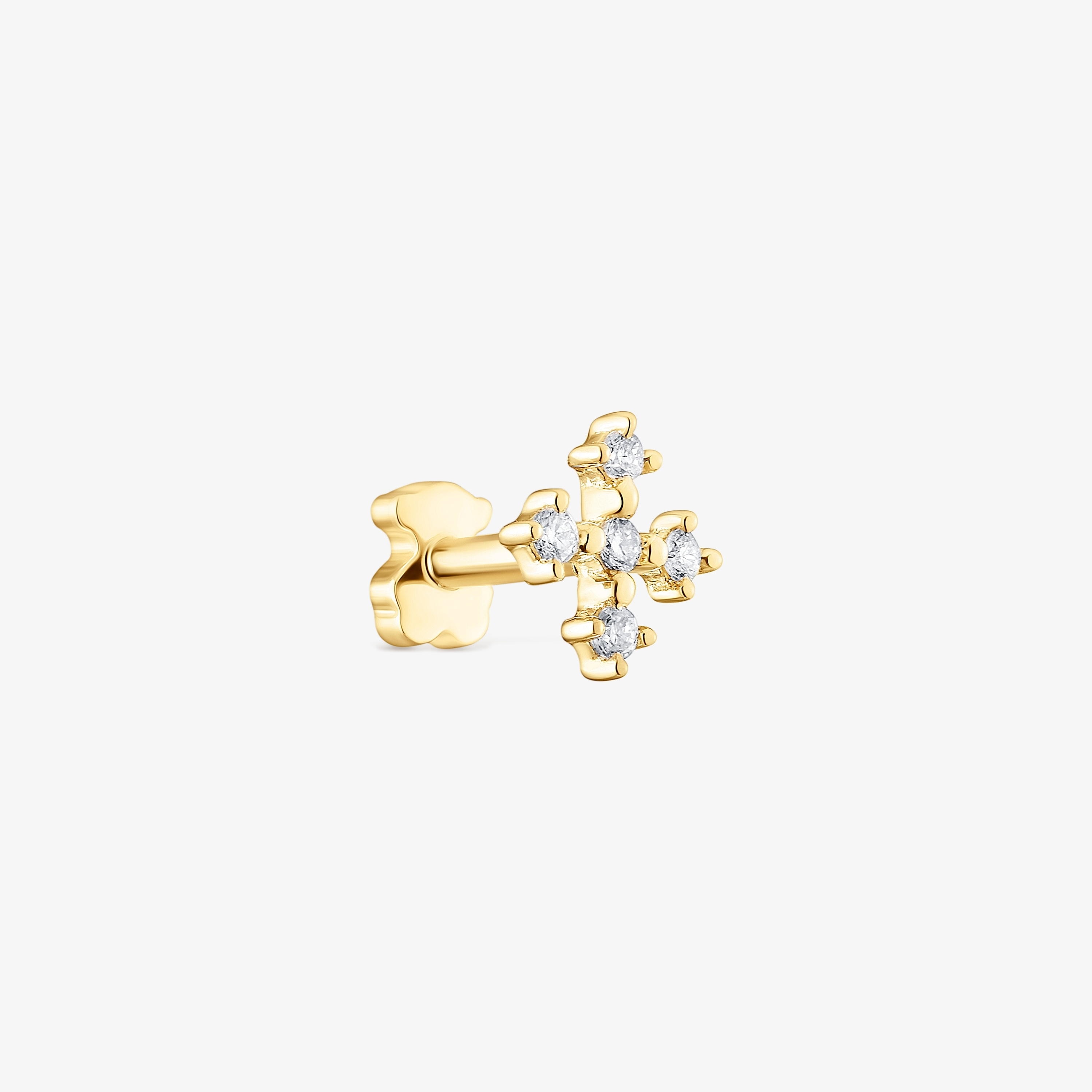 18K solid gold cross Ear piercing with diamonds Les Classiques