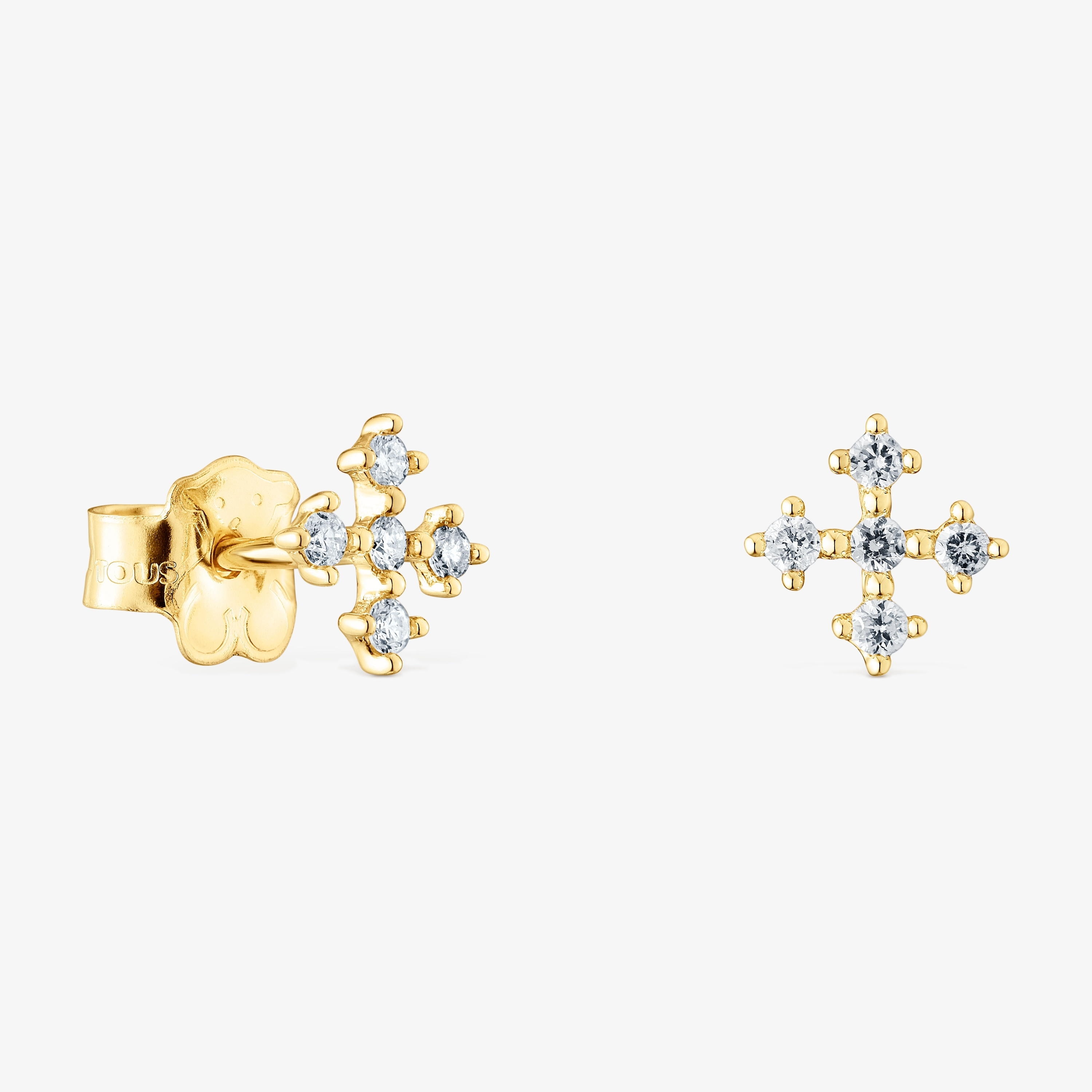 18K solid gold Cross earrings with diamonds Les Classiques