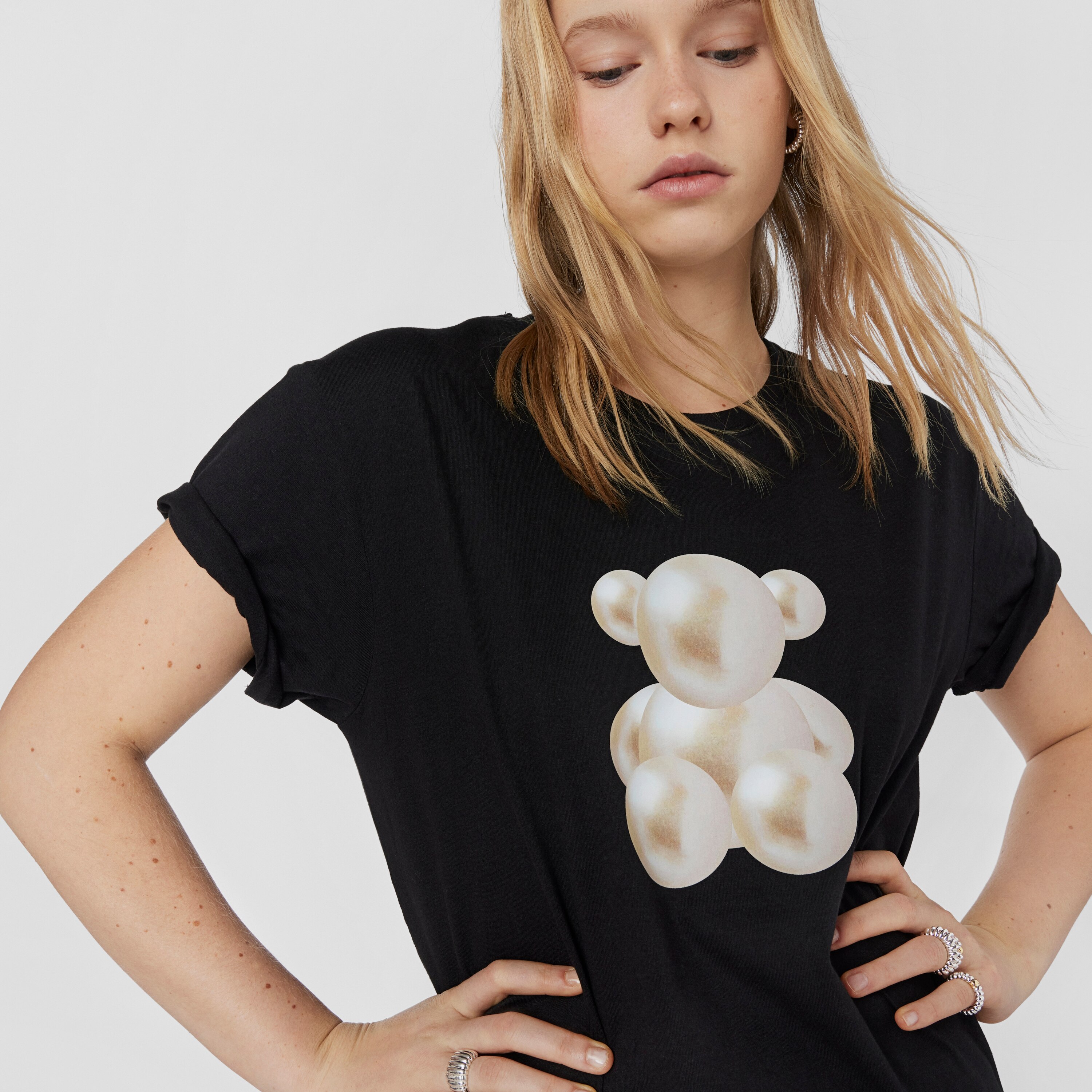 Black T-shirt Bear Pearls | TOUS