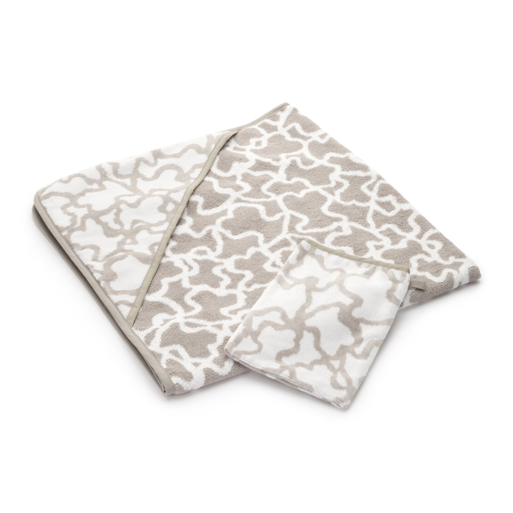 Kaos bath sheet and mittens in grey