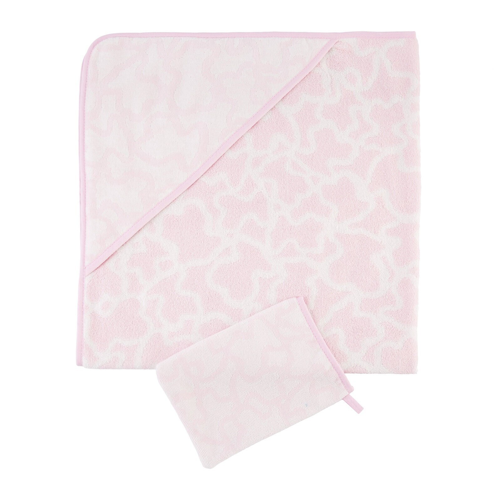 Kaos bath sheet and mittens in pink