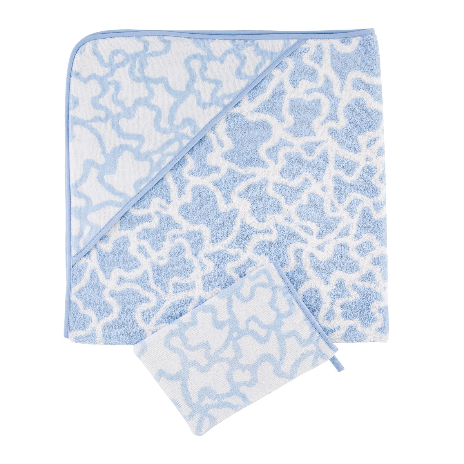 Kaos bath sheet and mittens in sky blue