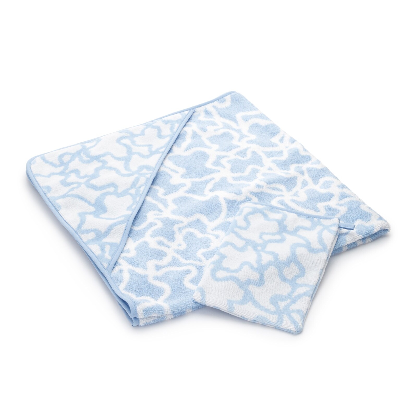 Kaos bath sheet and mittens in sky blue