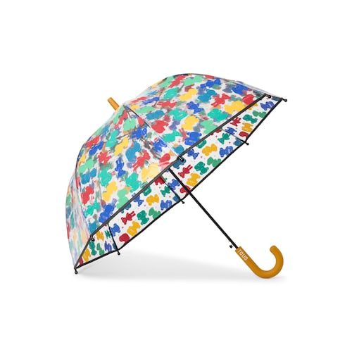 Medium-sized transparent umbrella with multicoloured bears