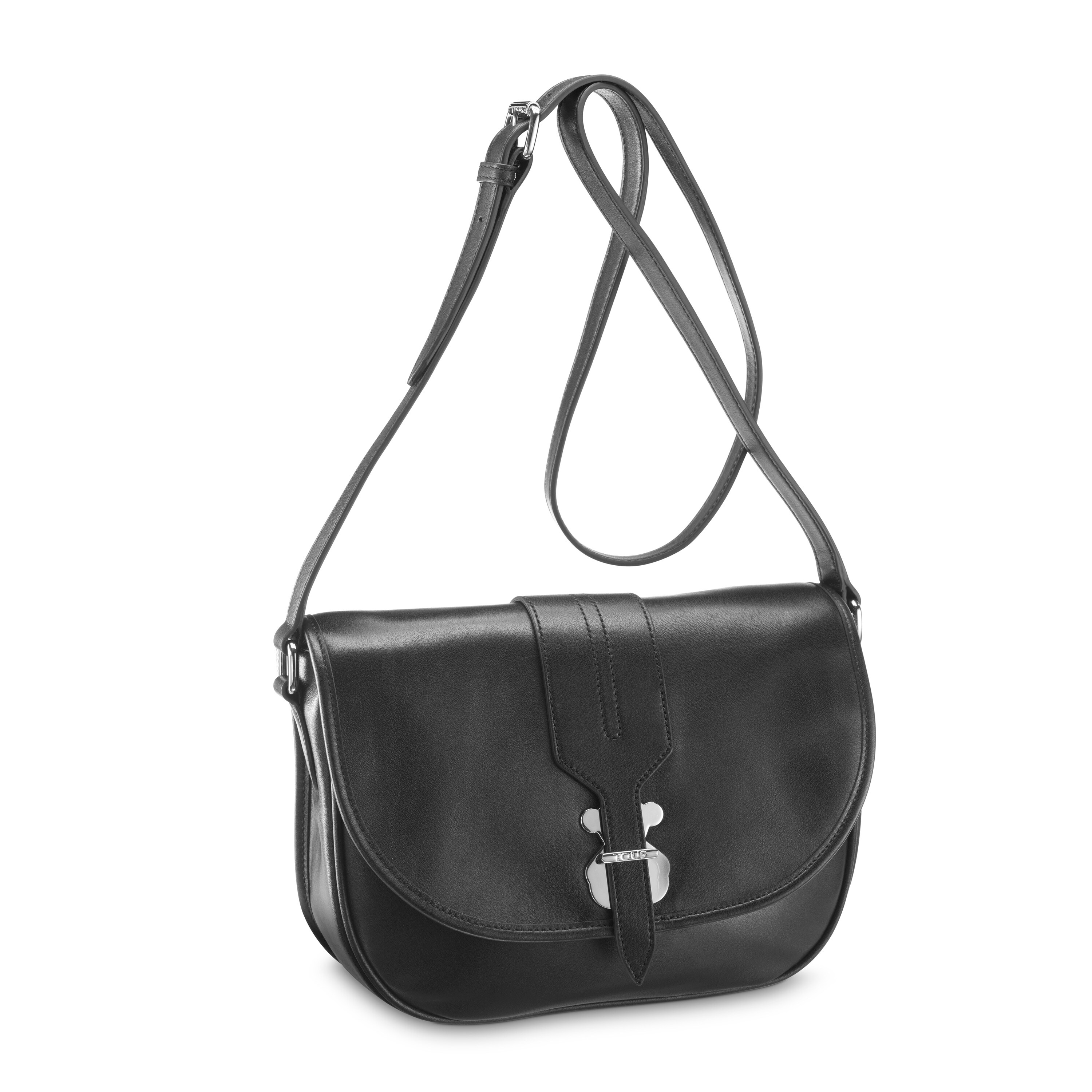Small black colored Leather Dietrich Crossbody bag | TOUS