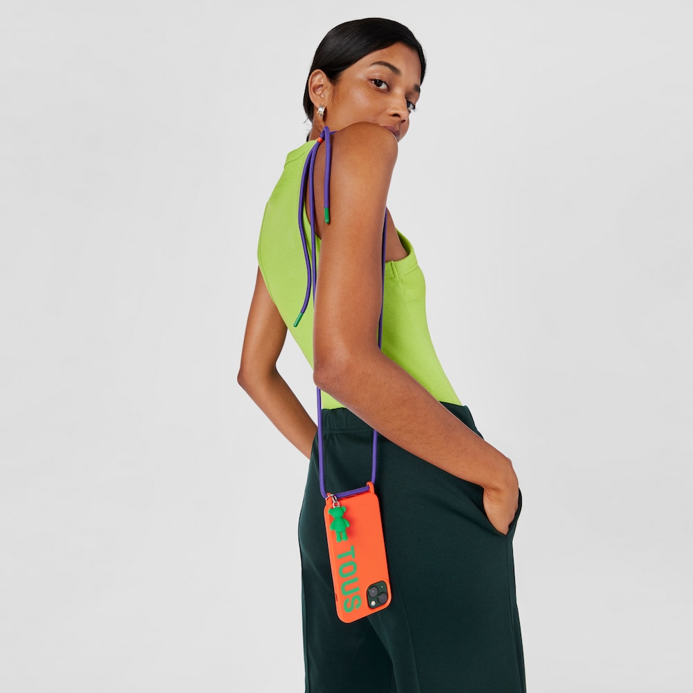 Funda de m&oacute;vil colgante Delray 13 naranja TOUS Rope Bear