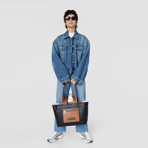 Tote bag m&eacute;dia preta e castanha TOUS Nanda