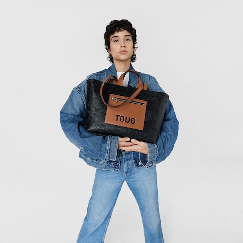 Tote bag m&eacute;dia preta e castanha TOUS Nanda
