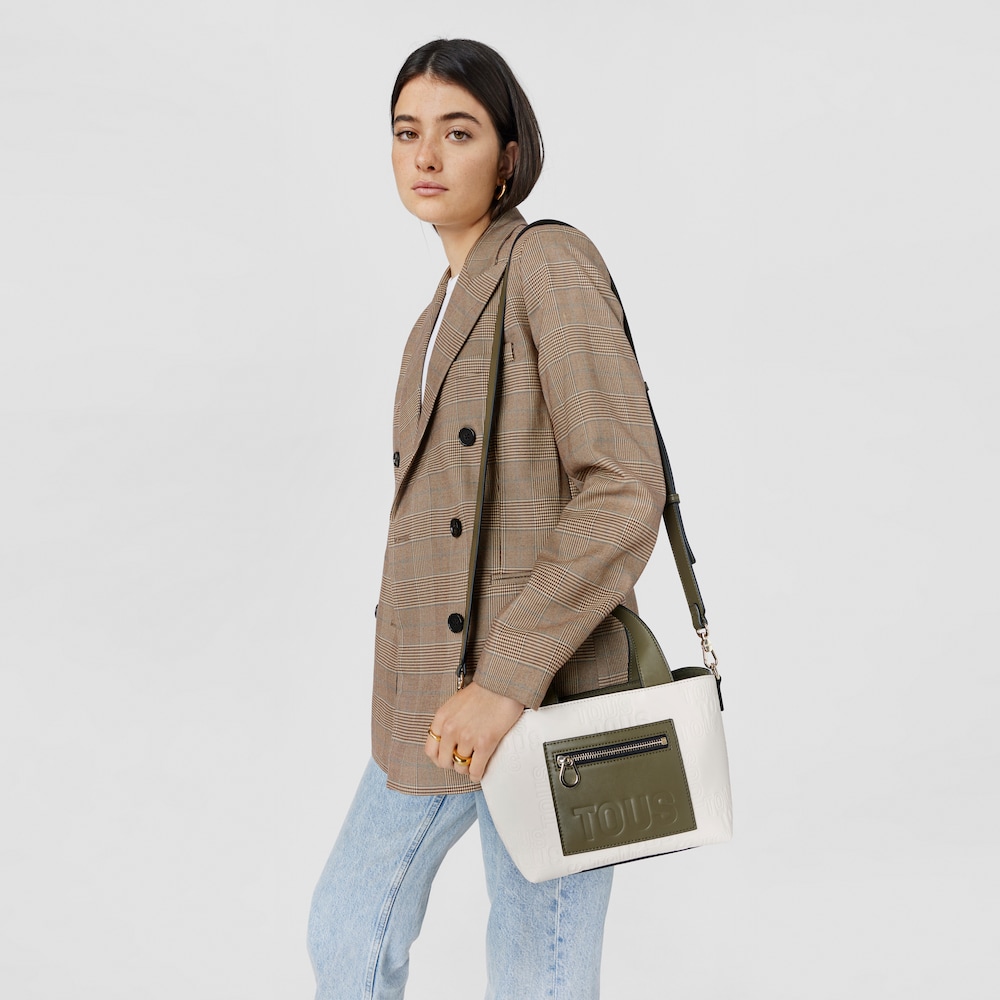 Capazo peque&ntilde;o beige y caqui TOUS Nanda