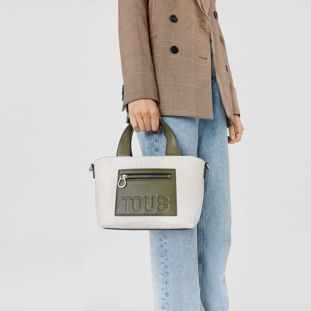 Capazo peque&ntilde;o beige y caqui TOUS Nanda