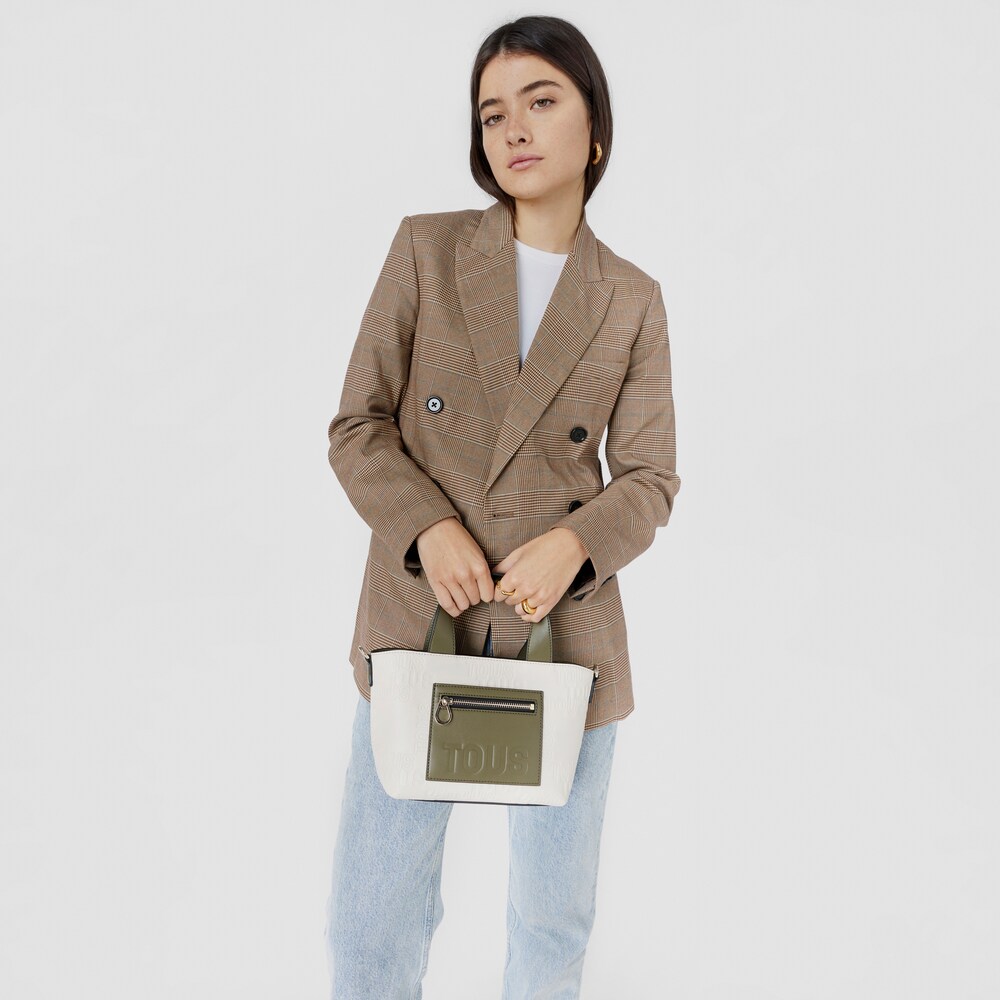 Capazo peque&ntilde;o beige y caqui TOUS Nanda