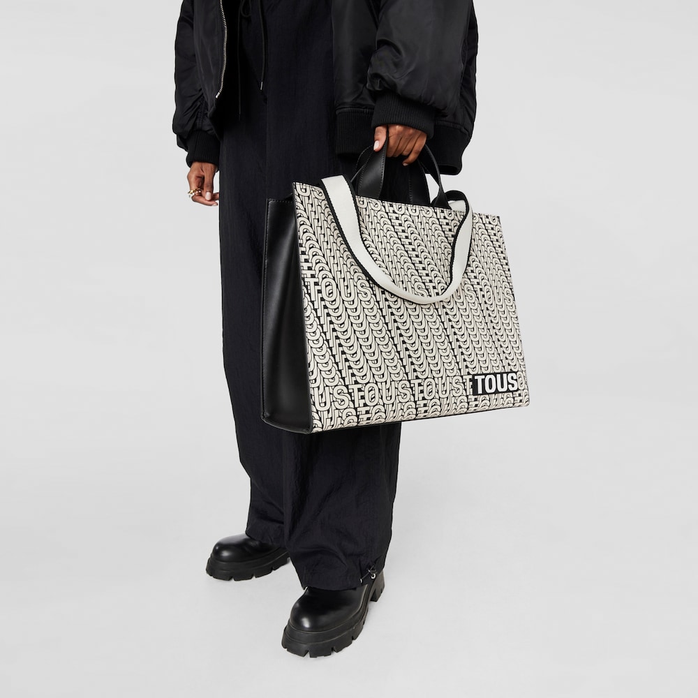 Duża beżowo-czarna torba na zakupy Amaya TOUS Vera