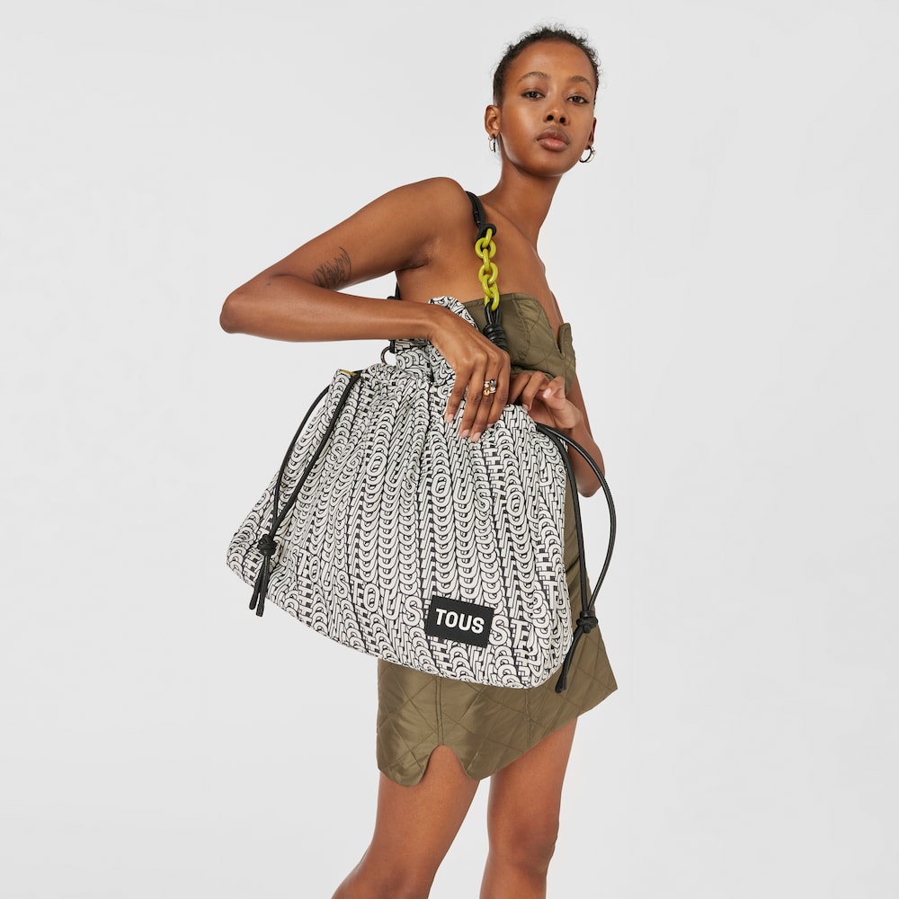 Borsa monospalla grande bianca e nera TOUS Cloud Soft