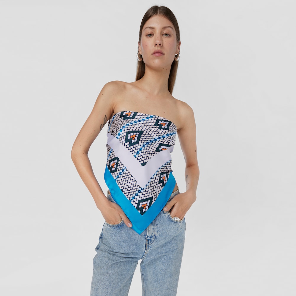 Pa&ntilde;uelo de poli&eacute;ster azul TOUS Lamba