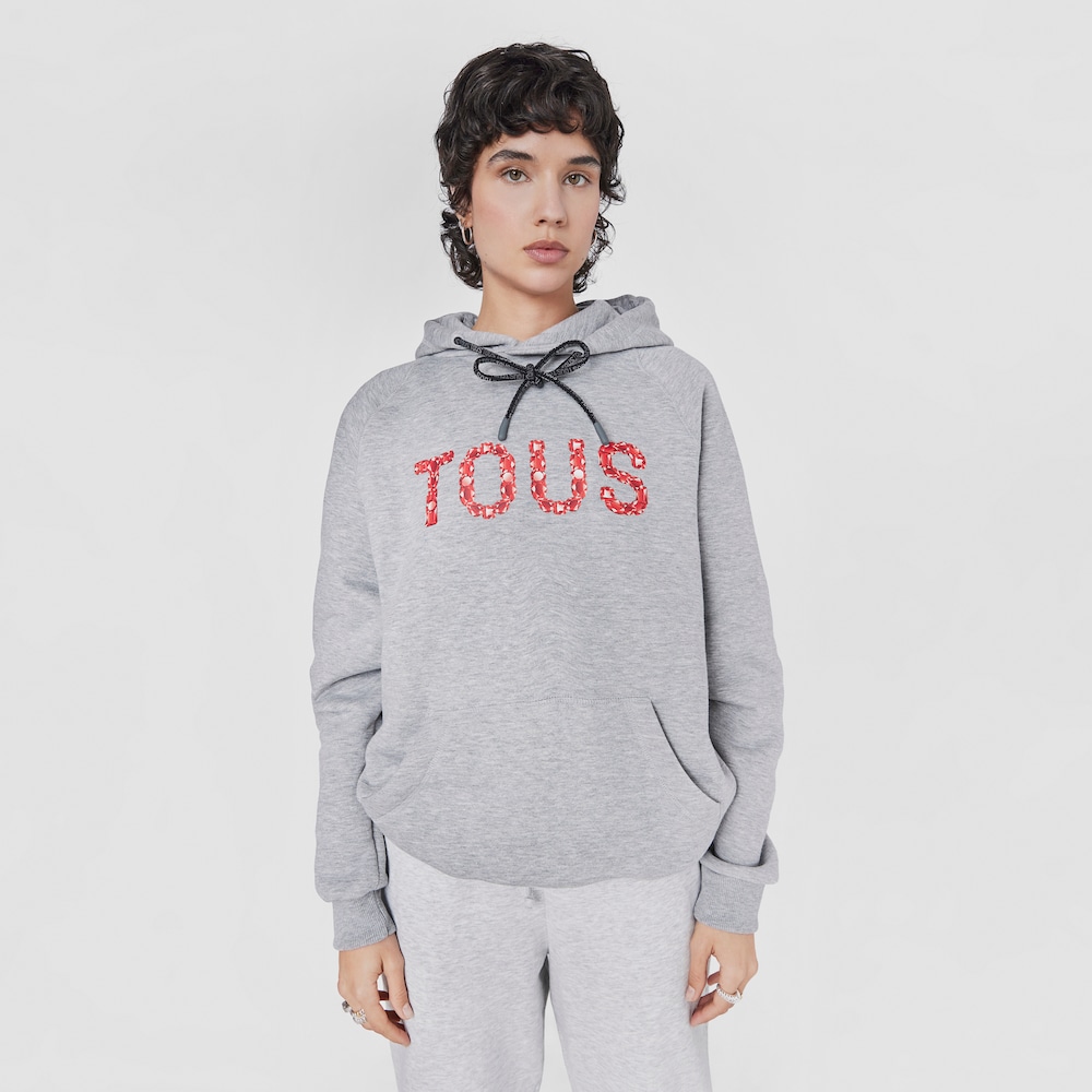 Sivo-červen&aacute; mikina s&nbsp;kapucňou Logo Gemstones