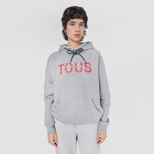 Gray and red hooded sweatshirt Logo Gemstones