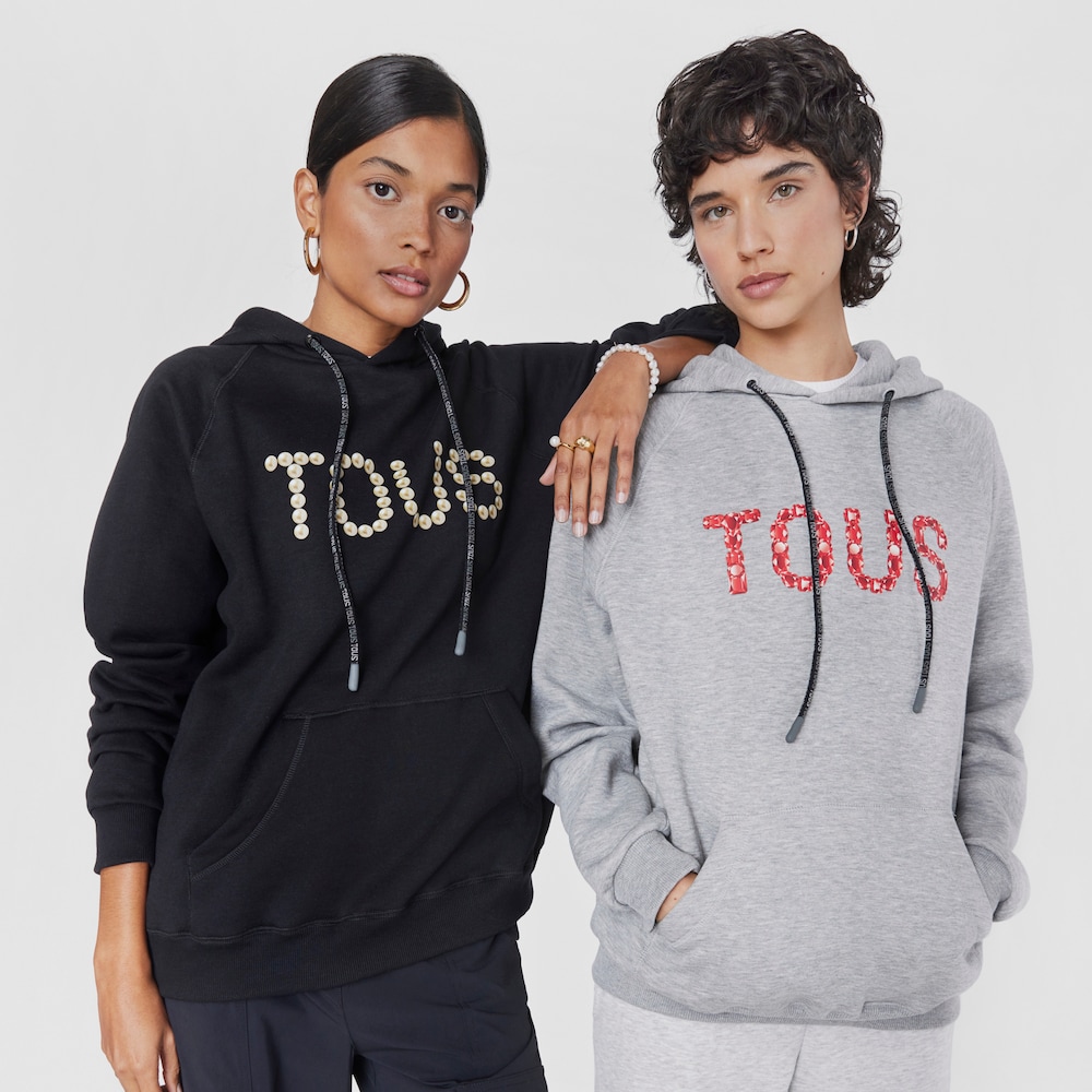 Sivo-červen&aacute; mikina s&nbsp;kapucňou Logo Gemstones