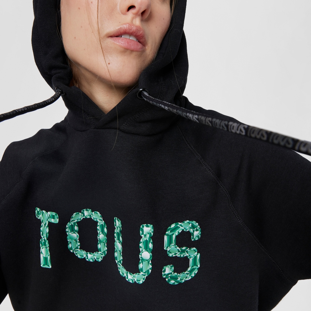 Felpa con cappuccio nera e turchese Logo Gemstones