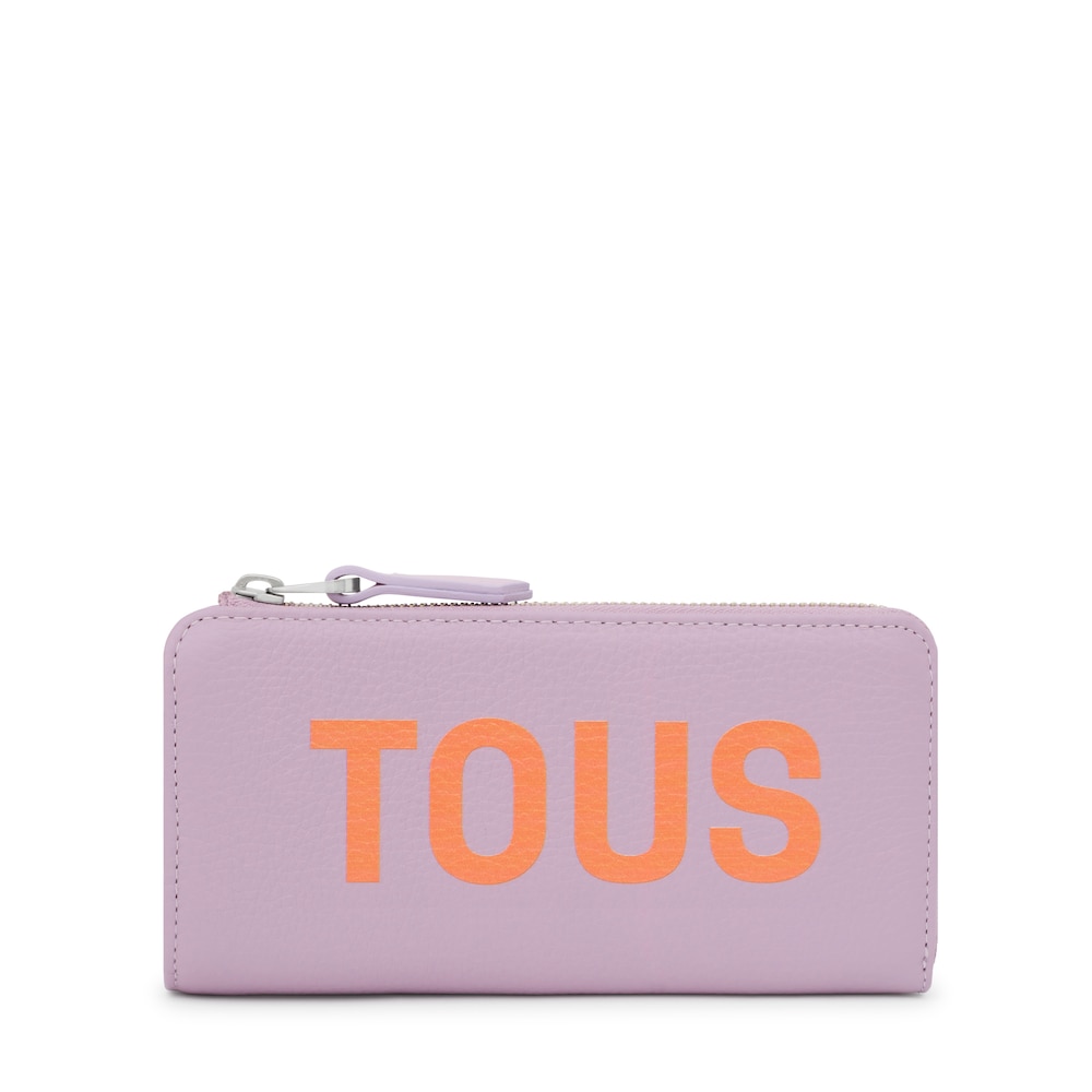 Portefeuille en cuir mauve Logo TOUS Lynn