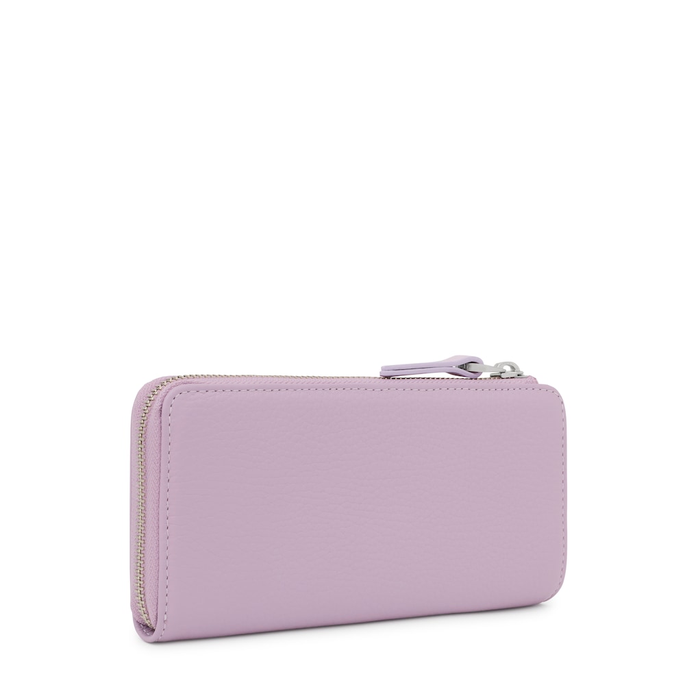 Portefeuille en cuir mauve Logo TOUS Lynn