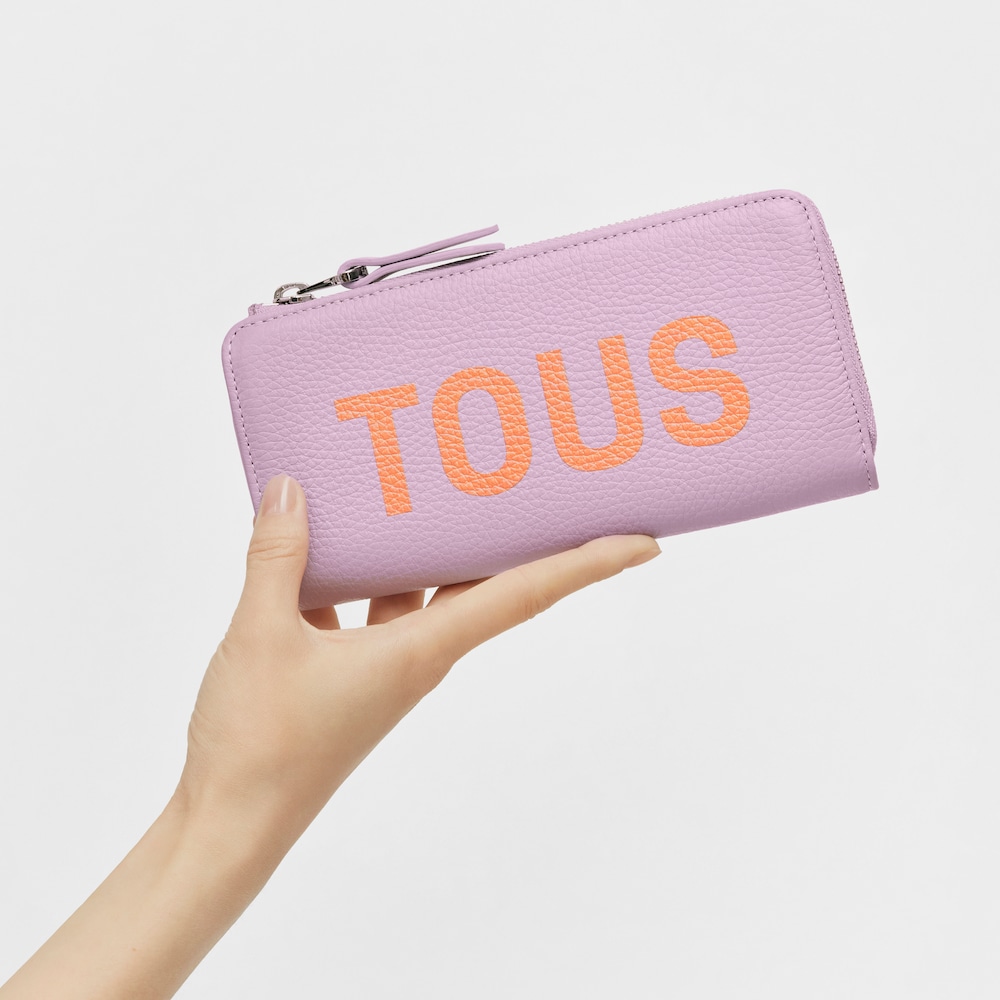 Portefeuille en cuir mauve Logo TOUS Lynn