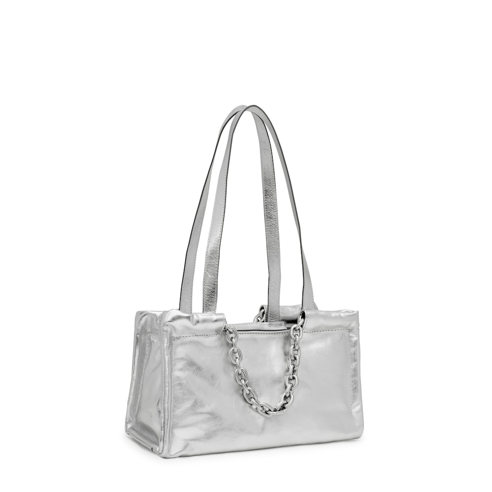 Shopper mediano de piel plateado TOUS MANIFESTO image number 1