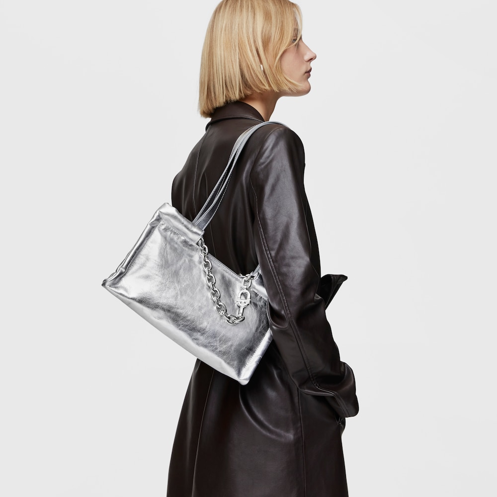Shopper mediano de piel plateado TOUS MANIFESTO image number 3