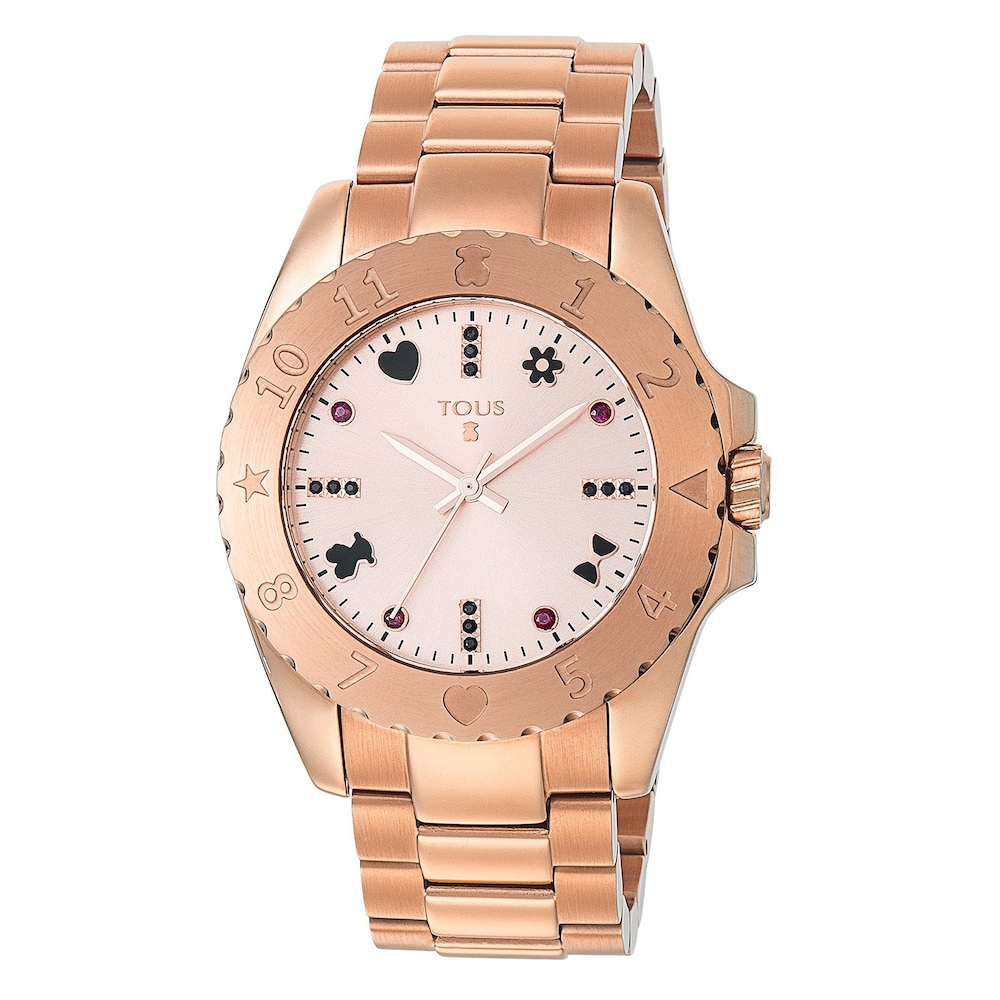 Reloj Motif de acero IP rosado con rub&iacute;es tratados