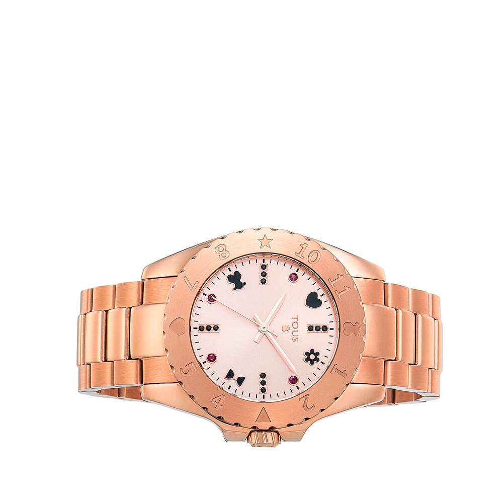 Reloj Motif de acero IP rosado con rub&iacute;es tratados