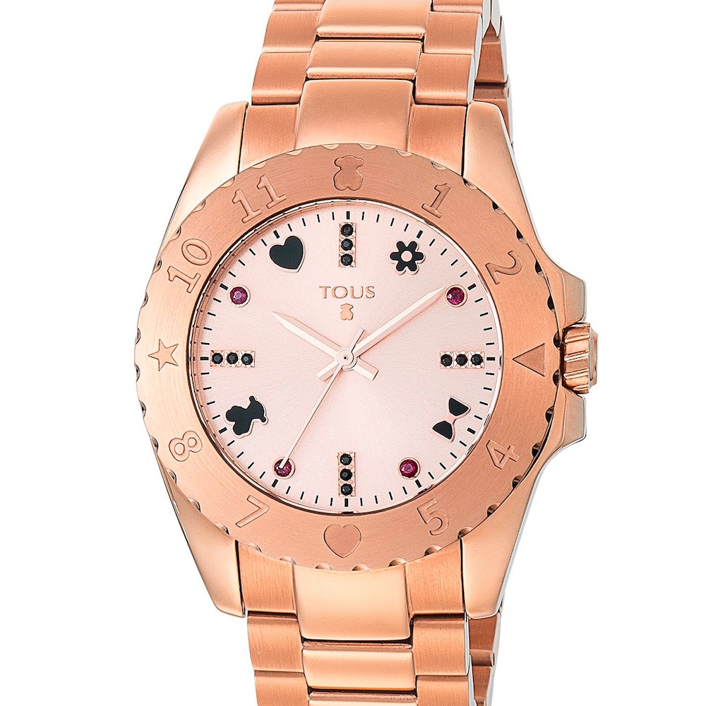 Reloj Motif de acero IP rosado con rub&iacute;es tratados