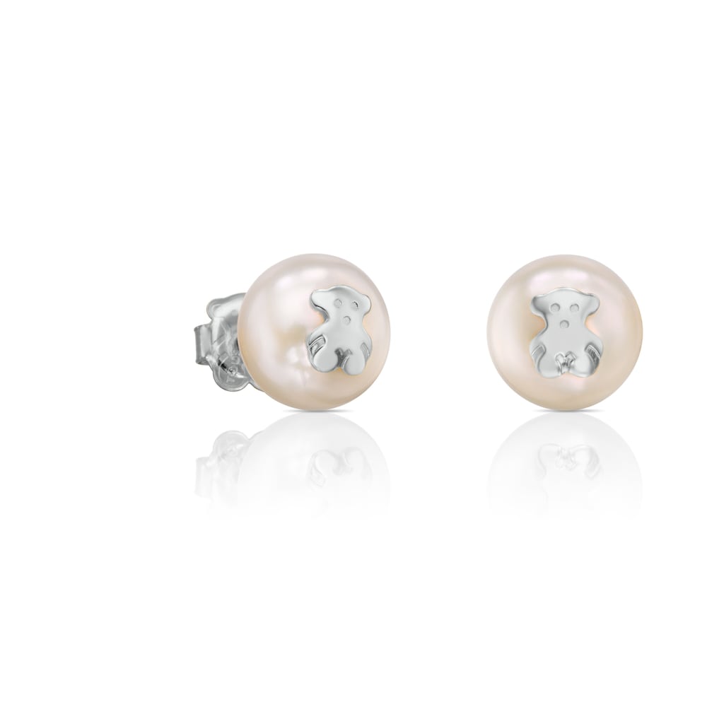 Pendientes pequeños de plata y perlas TOUS Bear image number 0
