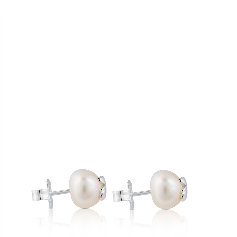 Pendientes pequeños de plata y perlas TOUS Bear image number 1