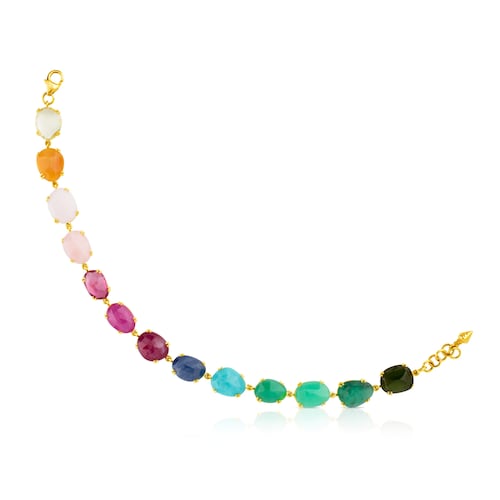 Gold Beethoven Bracelet with thirteen multicolor Gemstones