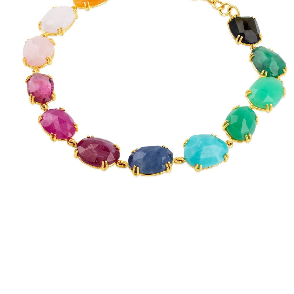 Gold Beethoven Bracelet with thirteen multicolor Gemstones