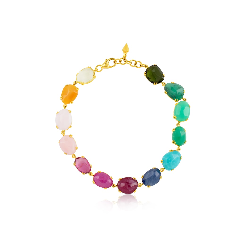 Gold Beethoven Bracelet with thirteen multicolor Gemstones