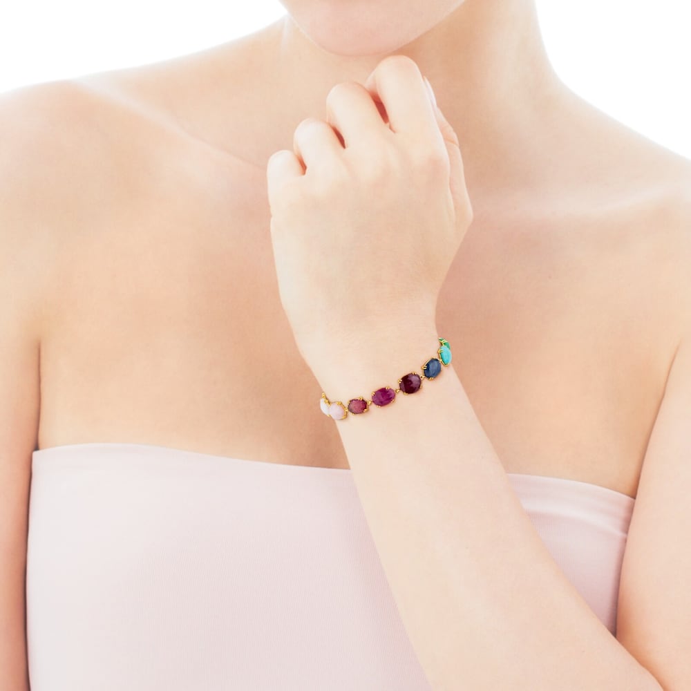 Gold Beethoven Bracelet with thirteen multicolor Gemstones