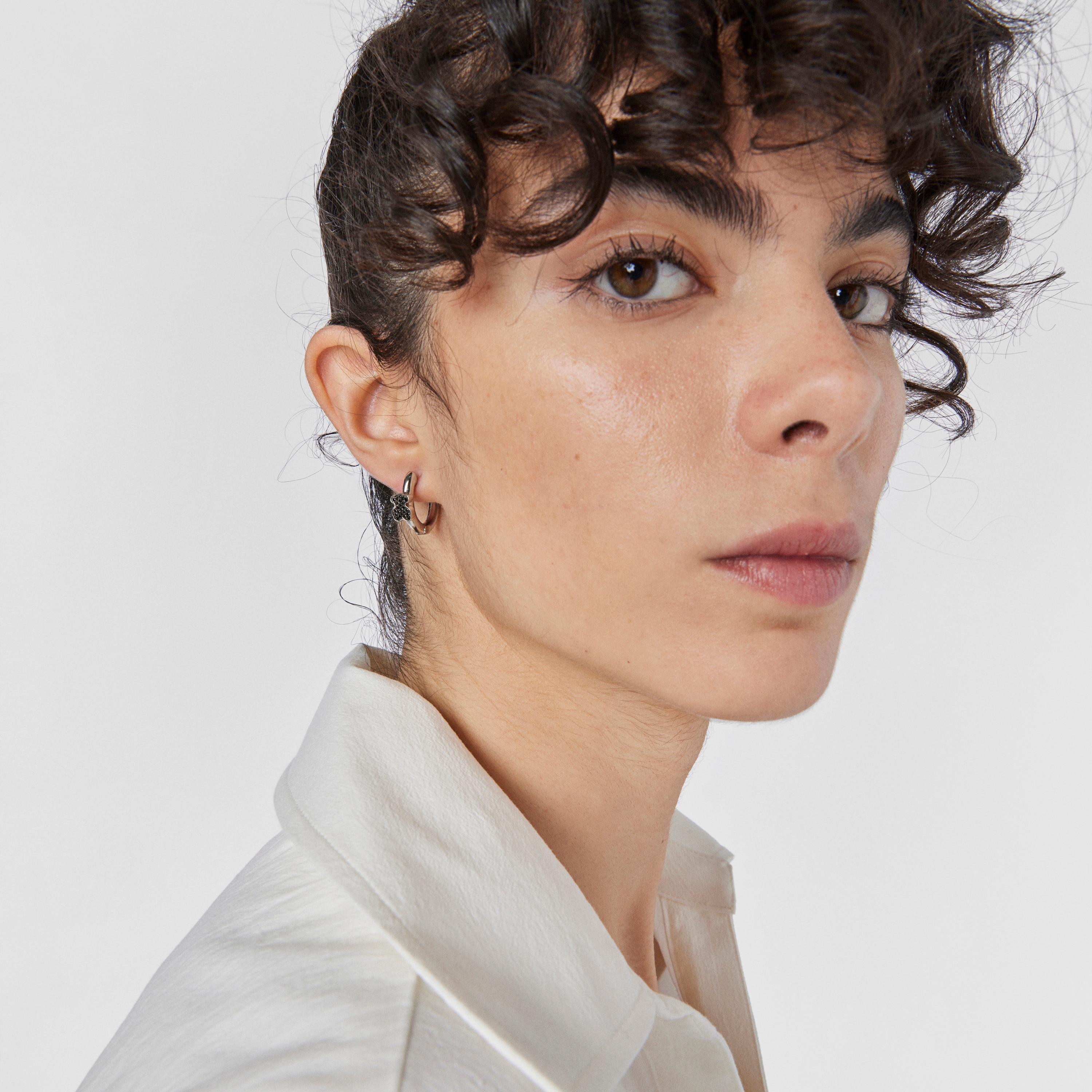 Silver TOUS Gen Hoop Earrings with Spinels