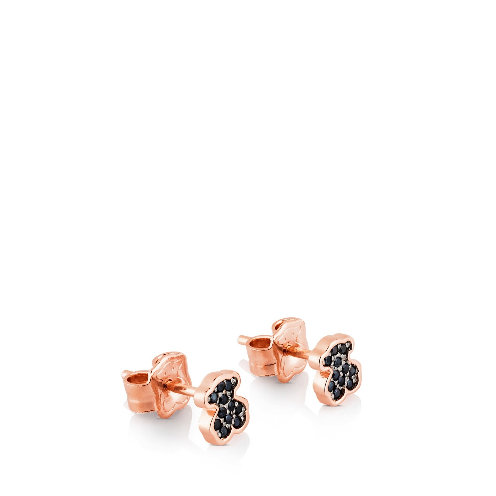 Pendientes con baño de oro rosa 18 kt sobre plata y espinelas motivo oso Motif