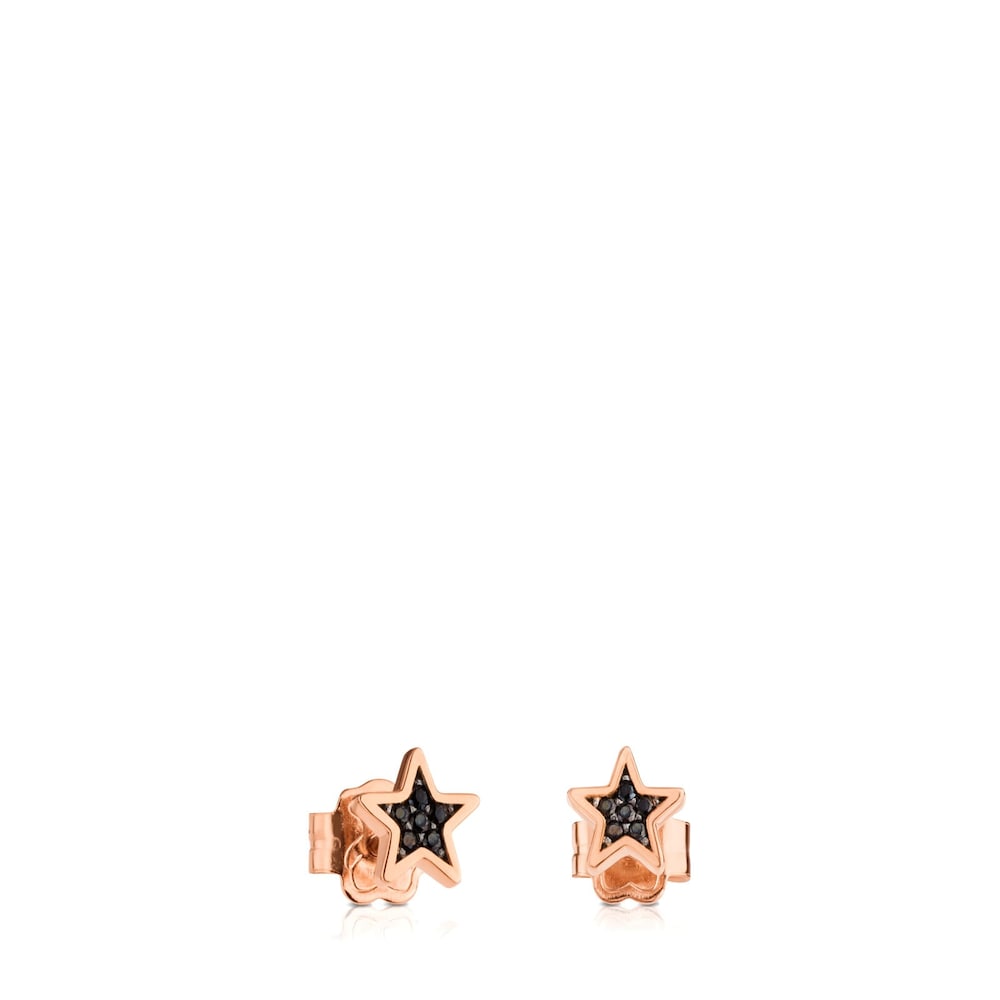 Pendientes con baño de oro rosa 18 kt sobre plata y espinelas motivo estrella Motif image number 0